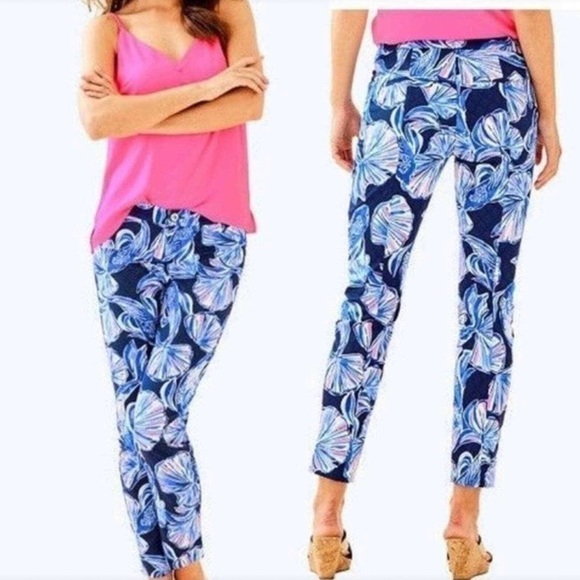 🌸 Lilly Pulitzer Kelly Skinny Pants Navy In Real Life Size 0 - Picture 1 of 9